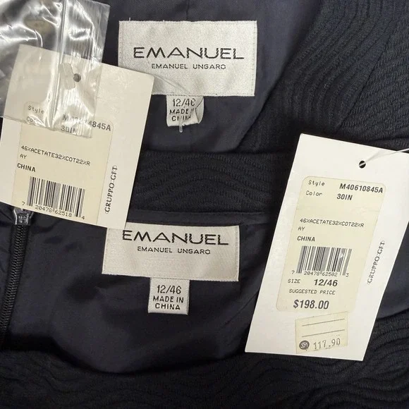 Vintage Emanuel Ungaro Jacket & Skirt Set Black Textured Fabric NWT Size 12 46 - Picture 10 of 11